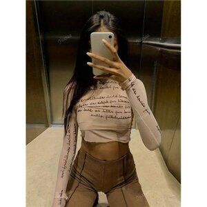 Letter Print Mesh Pullover, Casual Long Sleeve T-Shirt For Women,
